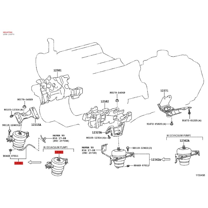 Support or right engine mount for Toyota Land Cruiser j20 (1VDFTV engine, diesel) - Original Toyota Land Cruiser