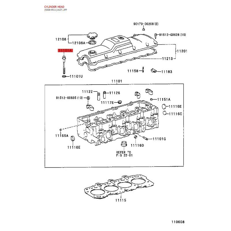 Zylinderkopfschraube für Toyota Land Cruiser J7/9/4Runner (Motor 1KZT/1KZTE) - Original Toyota Land Cruiser