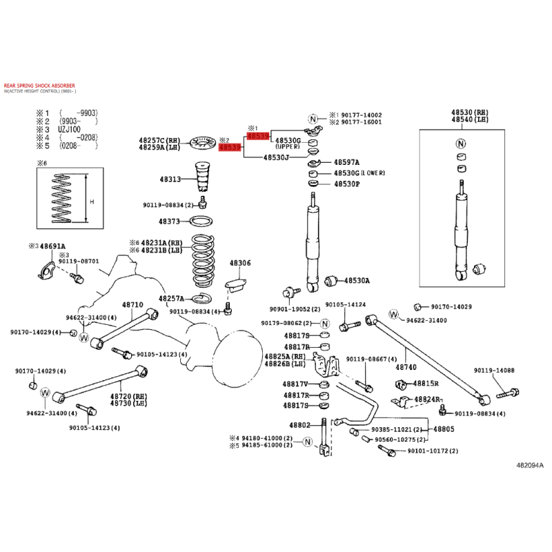 Arandela + silentbloc superiore dell'amortizzatore posteriore con idraulica per Toyota Land Cruiser J10 - Originale Toyota Land