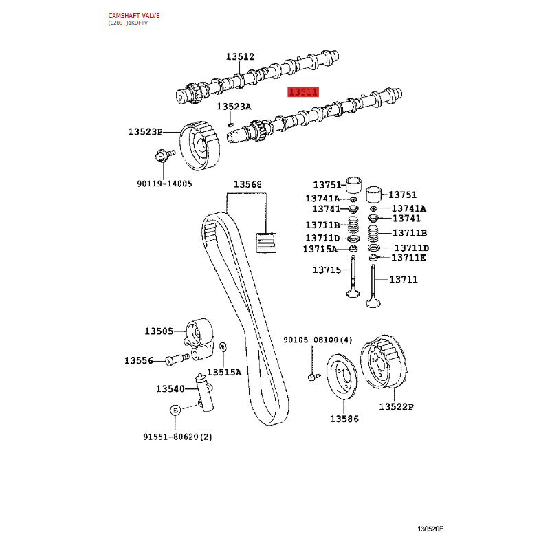 Albero a camme N-1 per Toyota Land Cruiser J9 / 12 / 15 (motore 1KDFTV) - Originale Toyota Land Cruiser