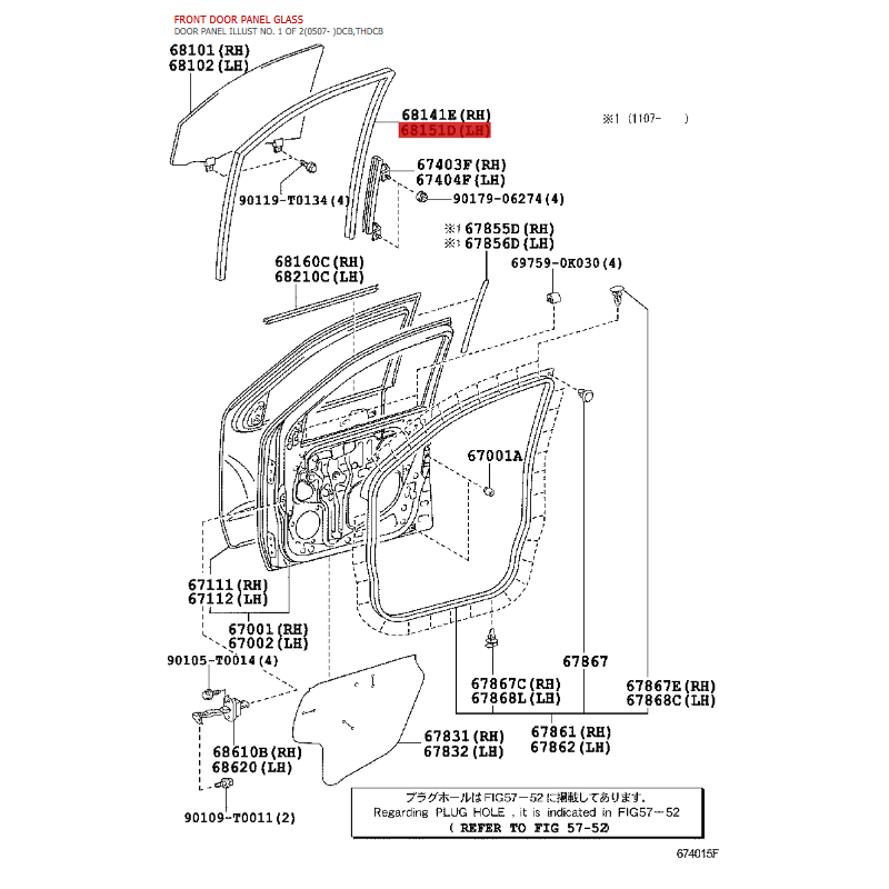 Goma deslizante del cristal de puerta izquierda delantera para Toyota Hilux Vigo - Original Toyota Land Cruiser