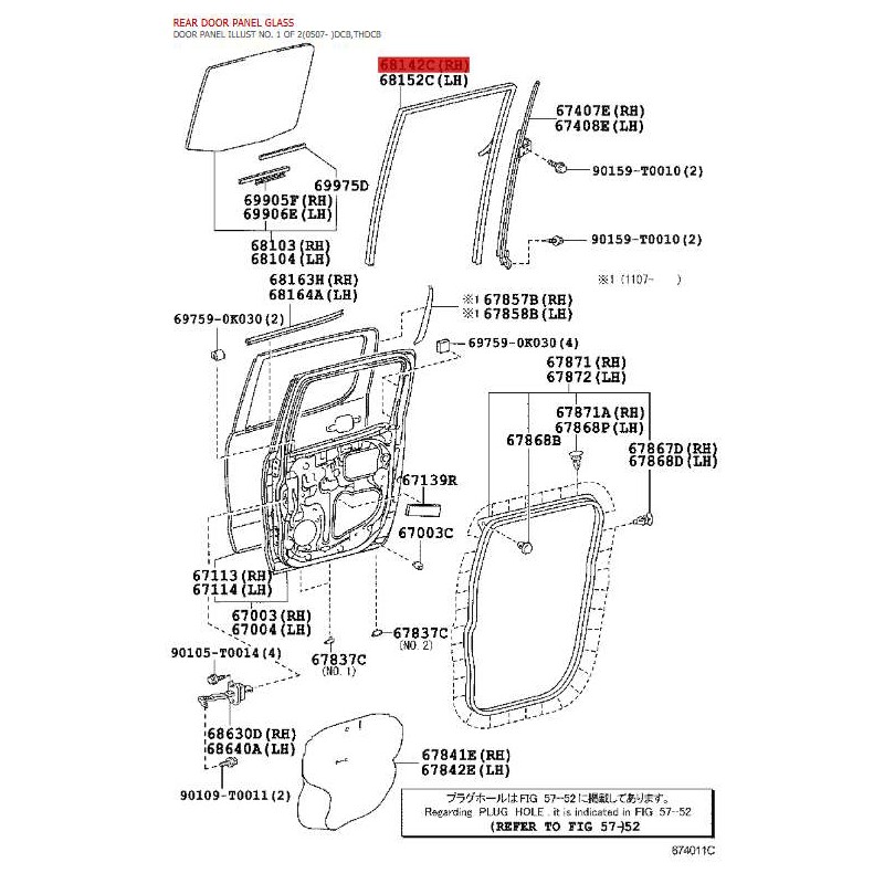 Borracha deslizante vidro porta traseira direita Para Toyota Hilux Vigo - Original Toyota Land Cruiser