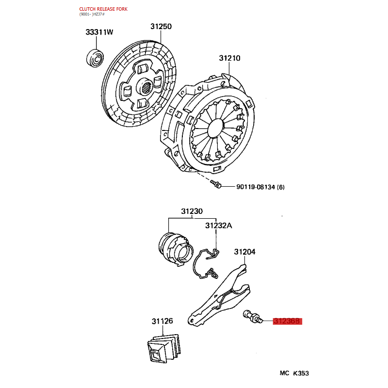 Suporte Forquilha de Desengate caixa de câmbio manual (motor a gasolina) para Toyota J15 /fj-cruiser - Original Toyota Land Crui