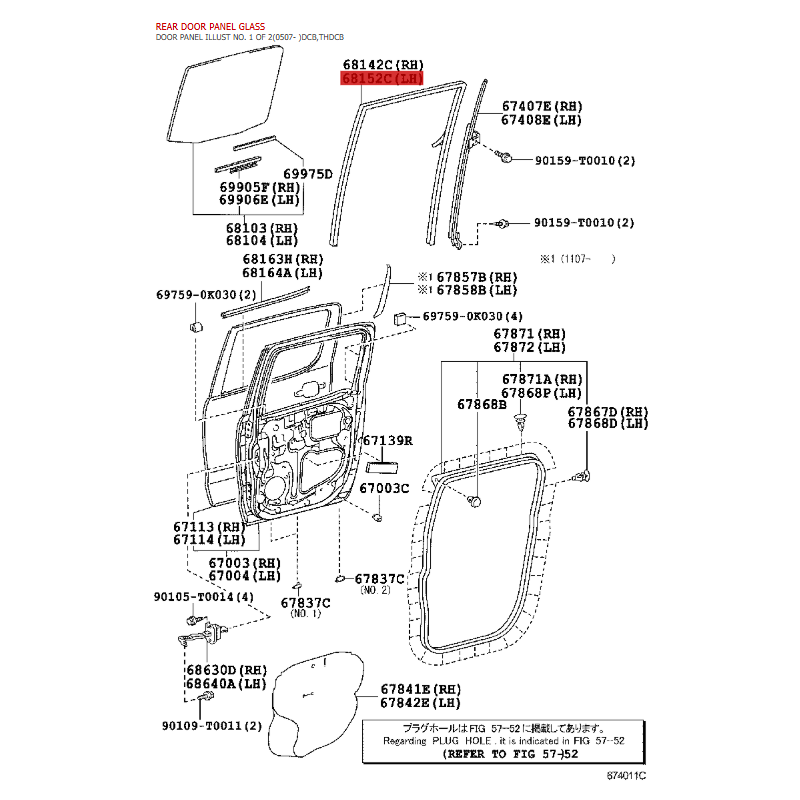 Gleitgummi für linke hintere Türscheibe Für Toyota Hilux Vigo - Original Toyota Land Cruiser