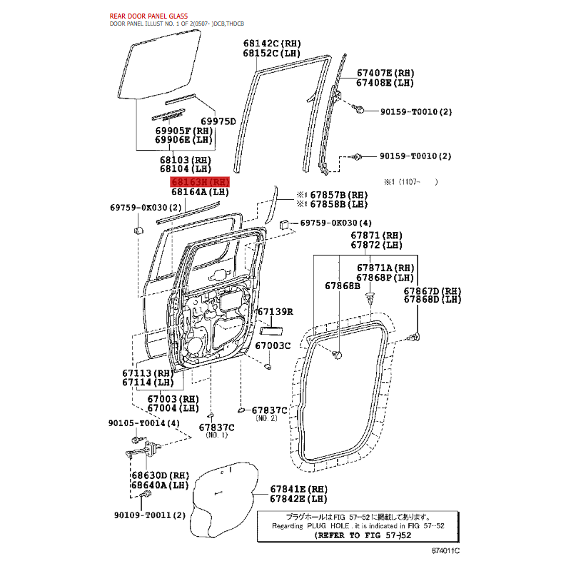 Moulure ou déflecteur extérieur, fenêtre de porte arrière droite pour Toyota Hilux Vigo - Original Toyota Land Cruiser