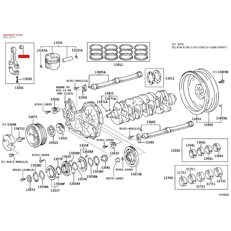 Casquillo de cabeza de biela de motor para Toyota Land Cruiser J9/12/15 (motor 1KDFTV) - Original Toyota Land Cruiser