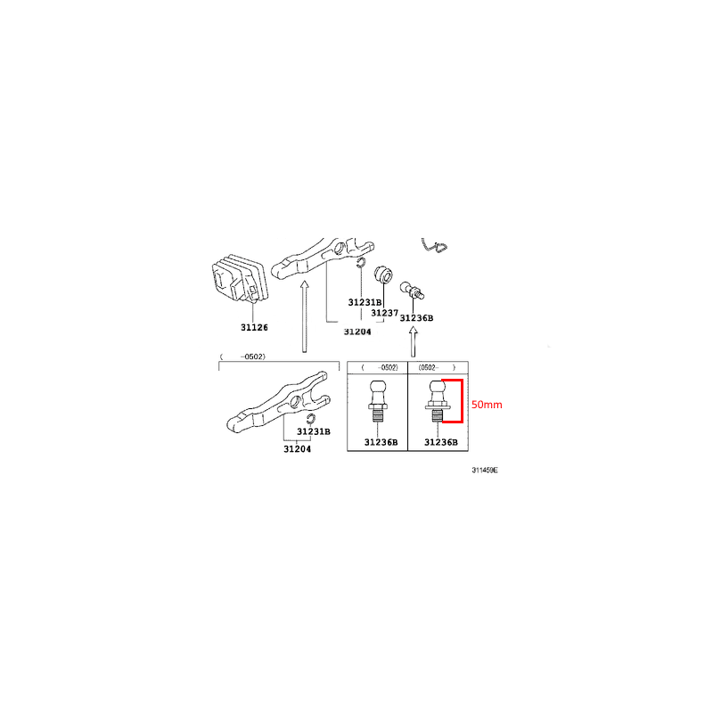 Soporte de horquilla de desembrague caja de cambios manual para Toyota Hilux (altura 50 mm) - Original Toyota Land Cruiser
