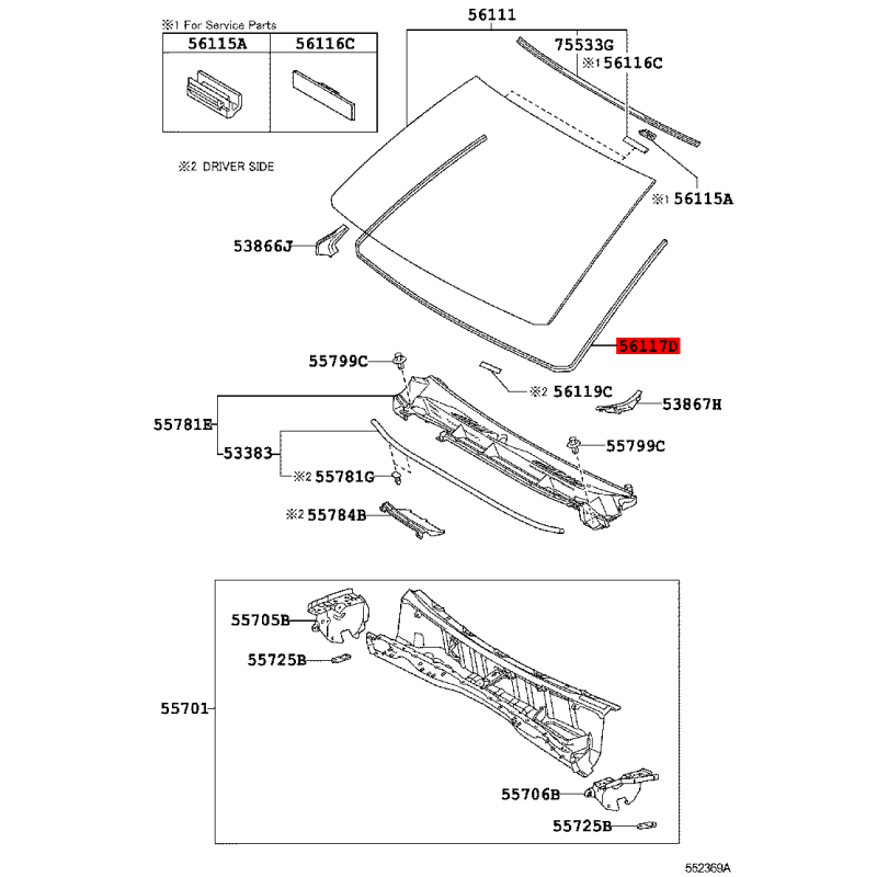 Gomme adhésive pour pare-brise avant, Pour Toyota Land Cruiser J15 - Original Toyota Land Cruiser