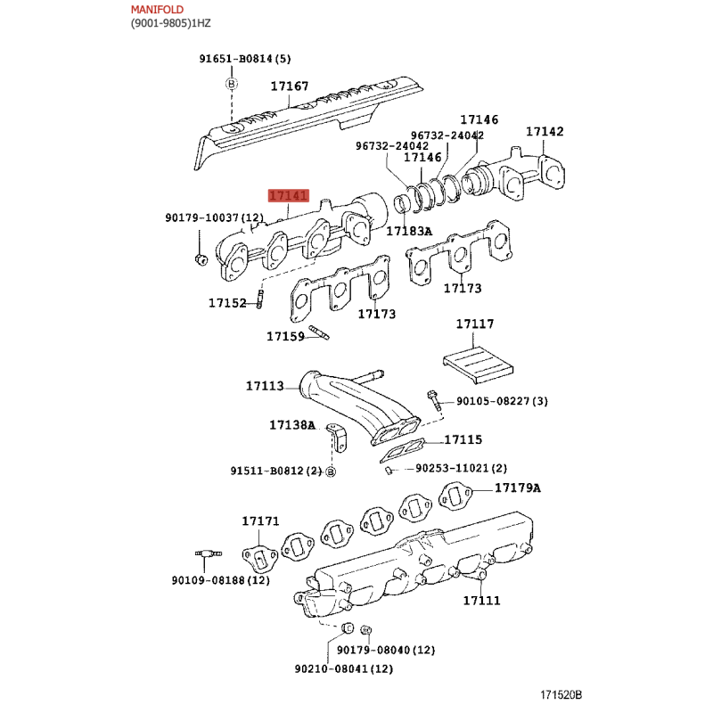 Collettore di scarico Per Toyota Land Cruiser J7/8/105 (motore 1HZ/atmosferico- parte grande) - Originale Toyota Land Cruiser