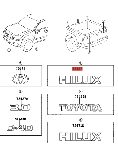 HILUX Emblem, tailgate, for Toyota Hilux Vigo -...