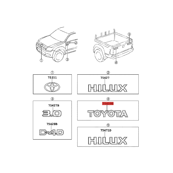 Emblem TOYOTA, Heckklappe, für Toyota Hilux...