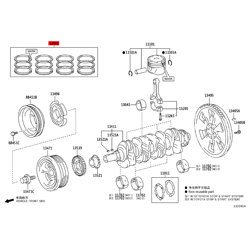 Satz oder Kit von Kolbenringen, Standardmaß, für Toyota Hilux Revo (vor 2021/GDJ) - Original Toyota Land Cruiser