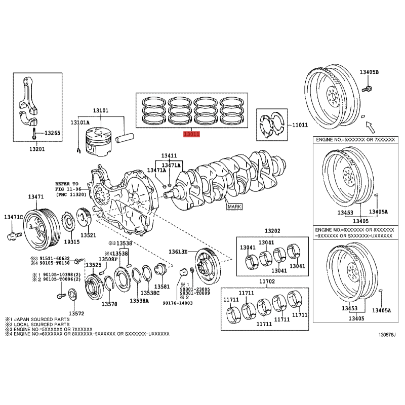 Satz oder Kit von Kolbenringen, Standardmaß, für Toyota Hilux Vigo - Original Toyota Land Cruiser