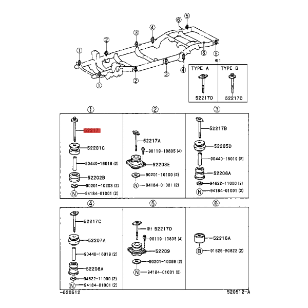 Boulon, silentbloc de carrosserie nº1 avant,...