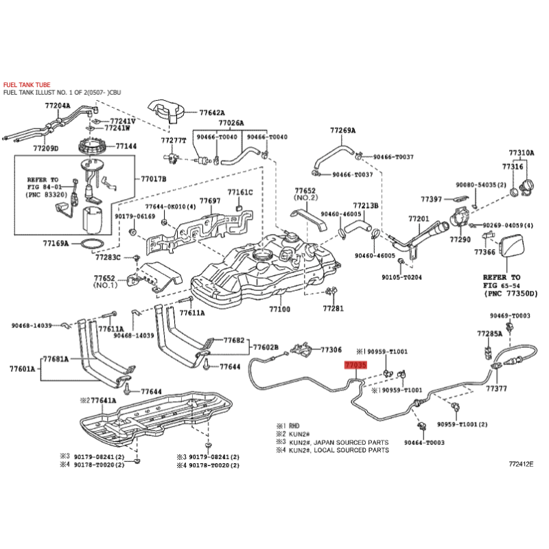 Fuel flap lock control cable subassembly for Toyota Hilux Vigo - Original Toyota Land Cruiser