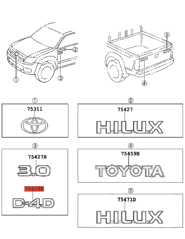 D-4D Emblem, front doors, for Toyota Hilux Vigo...