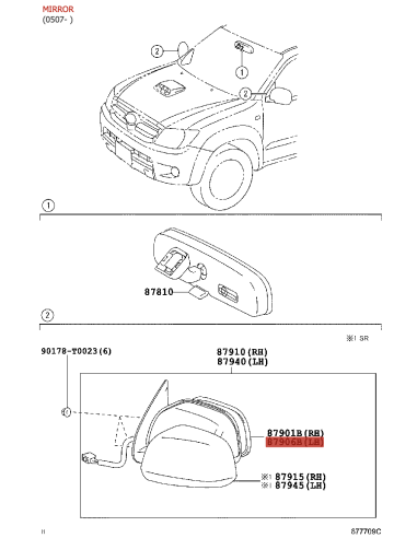 Espelho Retrovisor esquerdo para Toyota Hilux...