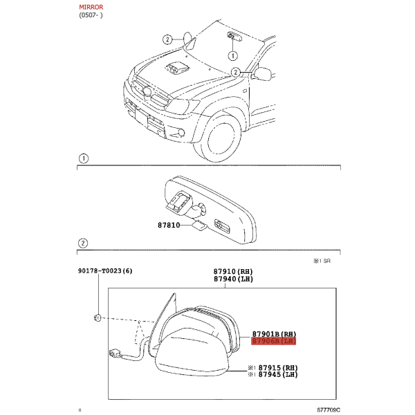 Left Rearview Mirror for Toyota Hilux Vigo -...