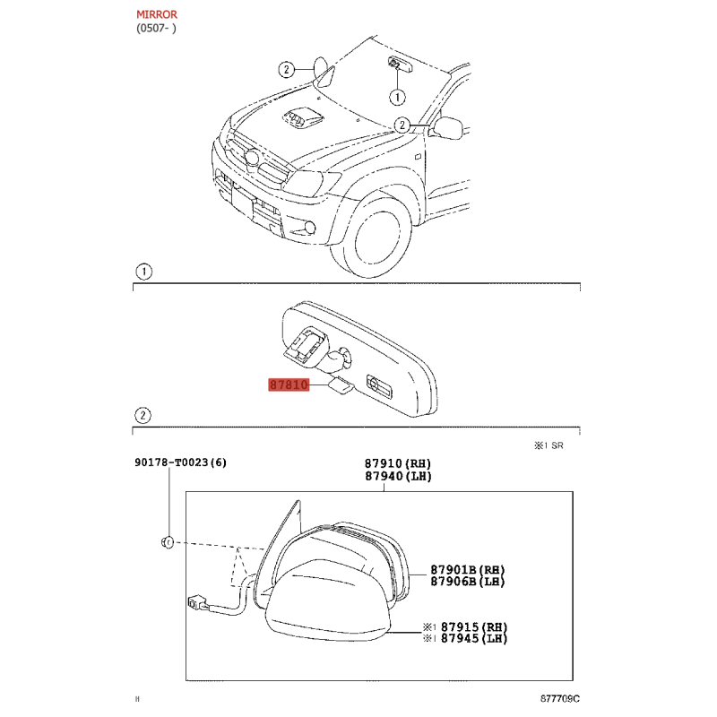 Conjunto Retrovisor interno para Toyota Hilux Vigo - Original Toyota Land Cruiser