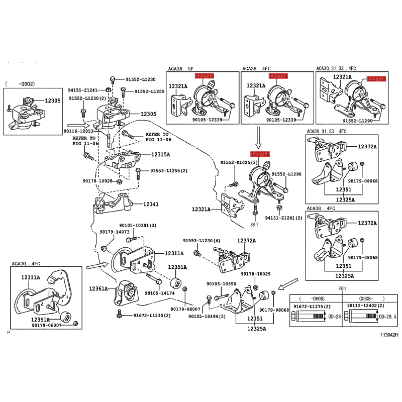 Hintere Motorhalterung oder -block, für Toyota Rav4 (nach 2005, BENZIN) - Original Toyota Land Cruiser