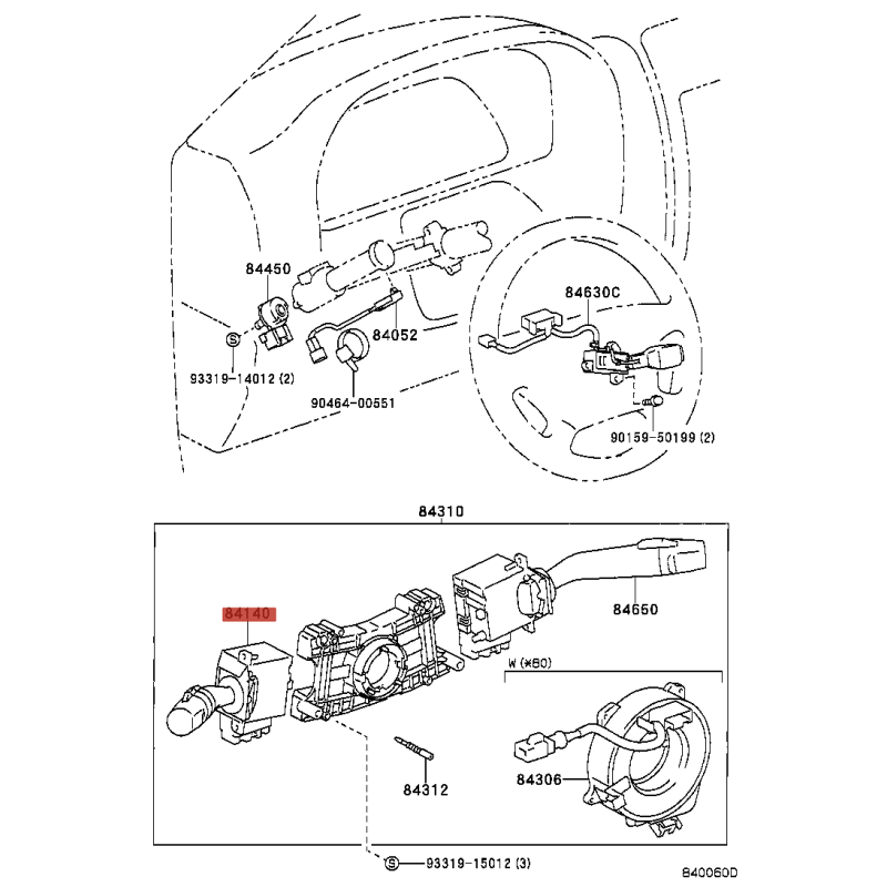 Schalter für Abblend- und Fernlicht (mit Nebelscheinwerfer), Für Toyota Land Cruiser J9 / 10 / 12 - Original Toyota Land Cruiser