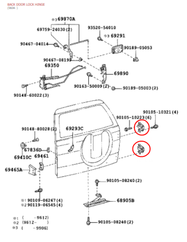 BISAGRA PORTON TRASERO J9 ORIGINAL TOYOTA  LAND CRUISER