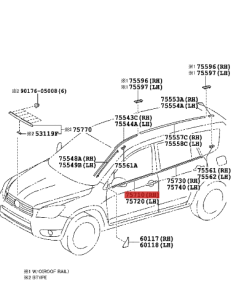 Front right door window trim for Toyota RAV-4 - Original... 2