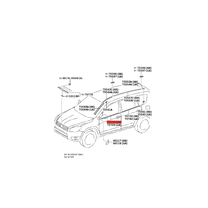 Moldura de ventana de puerta delantera derecha para Toyota RAV4 - Original Toyota Land Cruiser