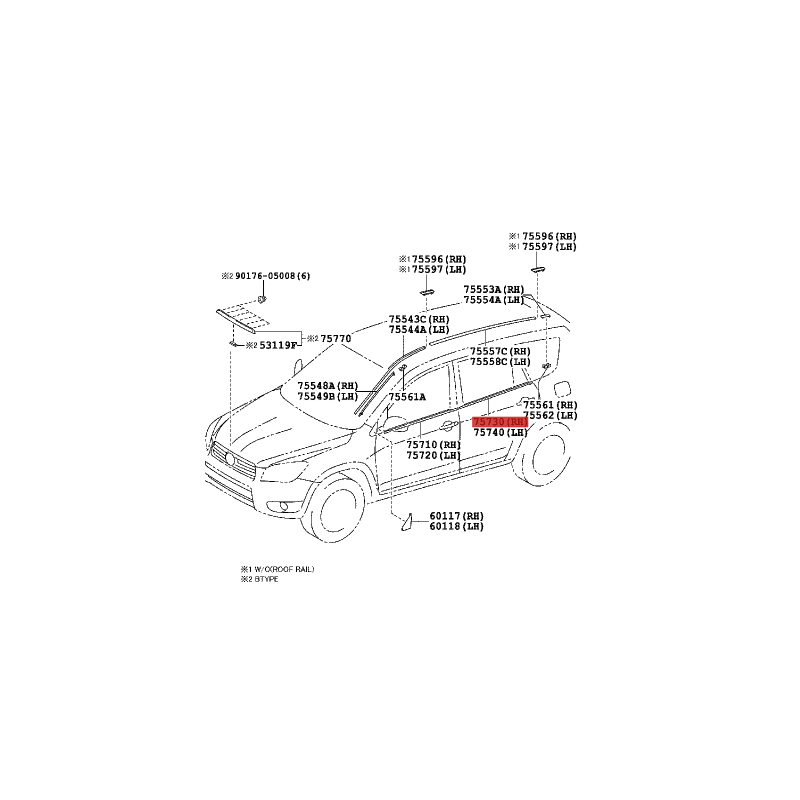 Fensterverkleidung hintere rechte Tür für Toyota RAV-4 - Original Toyota Land Cruiser