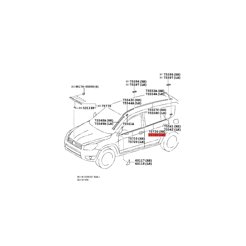 Cornice finestra porta posteriore sinistra per Toyota RAV-4 - Originale Toyota Land Cruiser