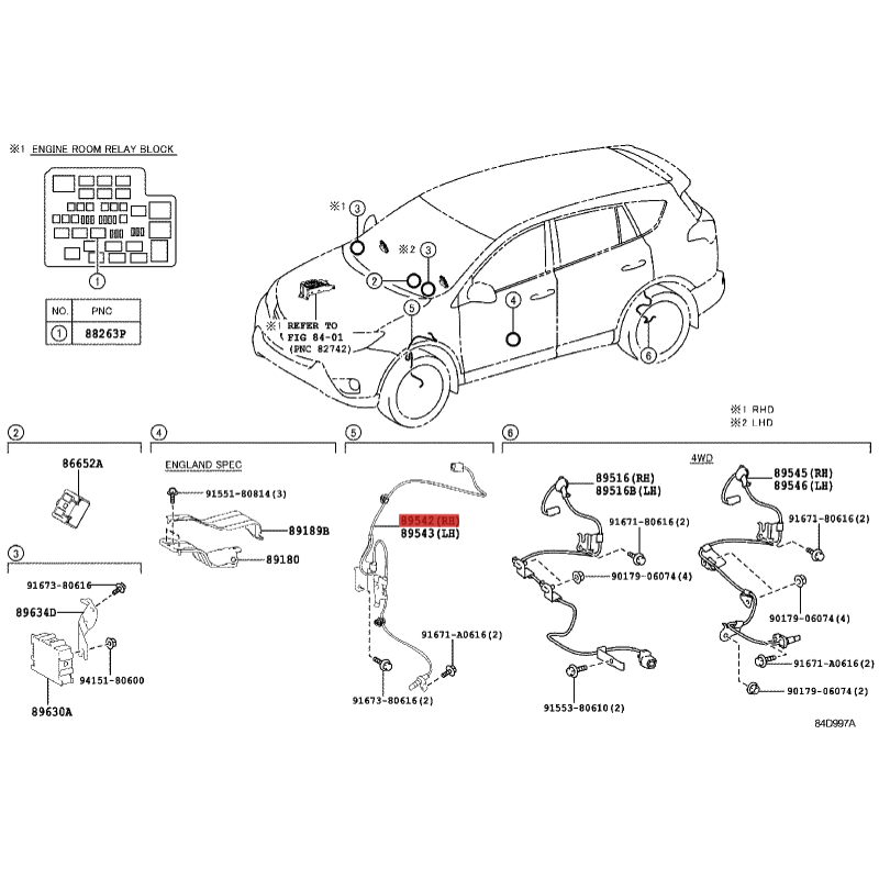 Cableado abs delantero derecho para Toyota RAV-4 (2005 A 2012) - Original Toyota Land Cruiser
