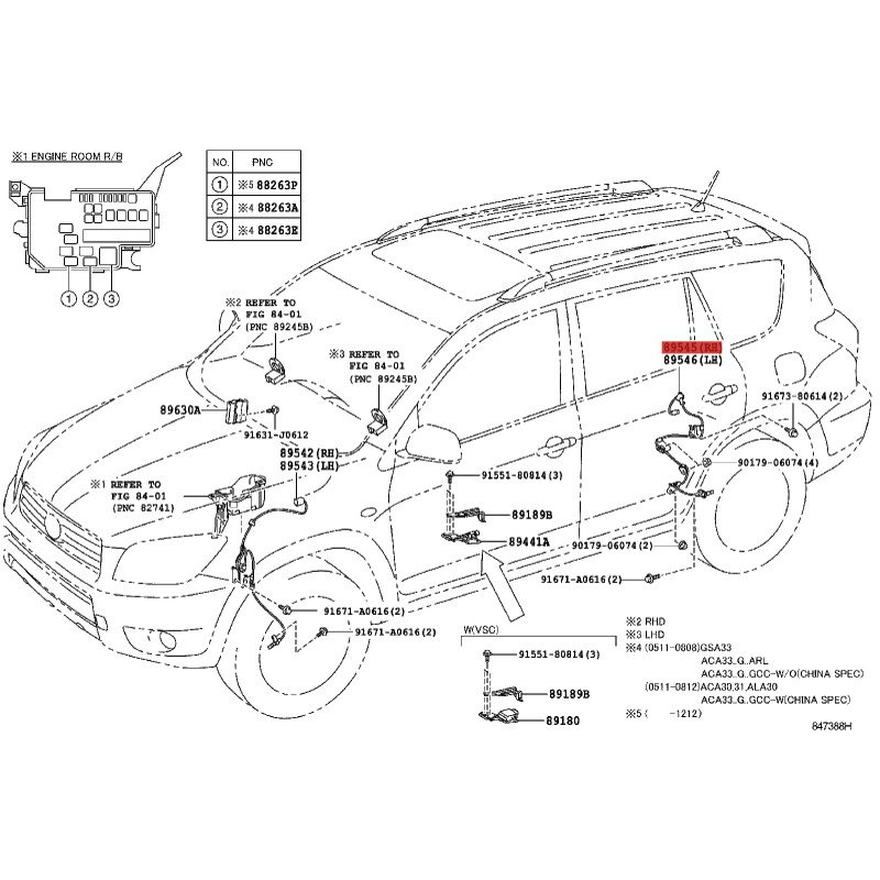 Câblage ABS arrière droit pour Toyota RAV-4 (2005 à 2012) - Original Toyota Land Cruiser