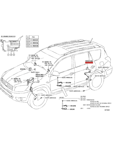 Cabeamento ABS traseiro esquerdo para Toyota...