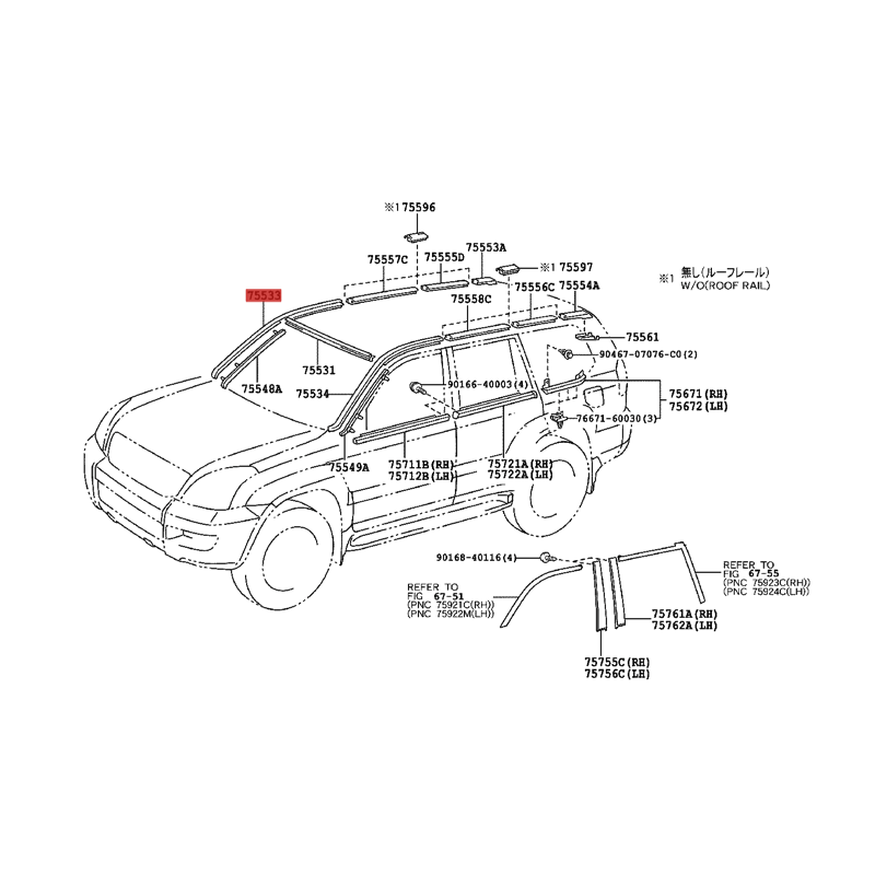 Moldura externa direita Para Toyota Land Cruiser J12 (5 portas) - Original Toyota Land Cruiser