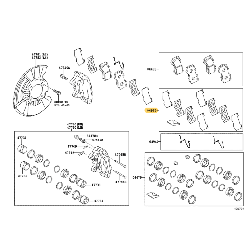 Jeu de lamelles anti-bruit pour étriers de frein avant pour Toyota Hilux Revo - Original Toyota Land Cruiser