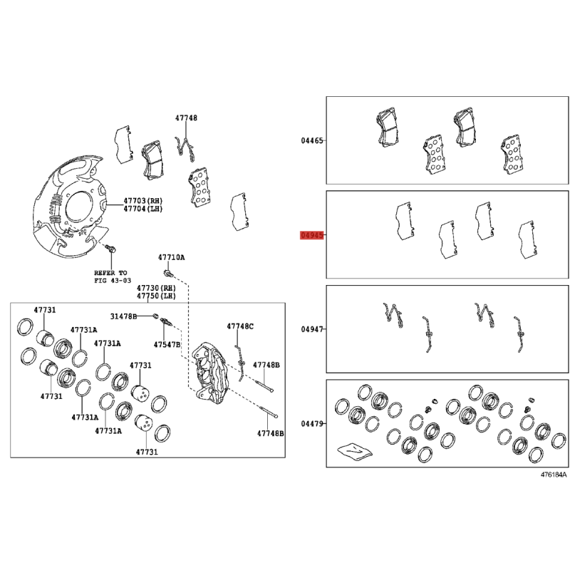 Kit of 4 brake pad retention pieces for front calipers for Toyota Land Cruiser J20 - Original Toyota Land Cruiser