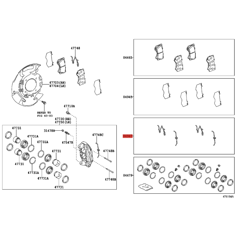 Kopie des Satzes mit 4 Führungsstiften für vordere Bremsbeläge für Toyota Land Cruiser J10 - Original Toyota Land Cruiser