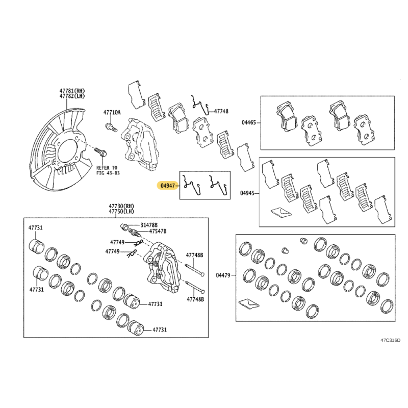 front brake caliper clip for Toyota Hilux Revo - Original Toyota Land Cruiser