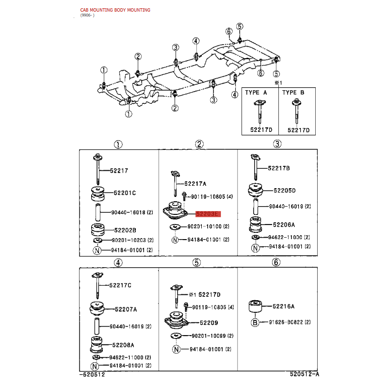 Silentblock carrozzeria n°2 superiore per Toyota Land Cruiser J9 (posteriore 1999) - Originale Toyota Land Cruiser