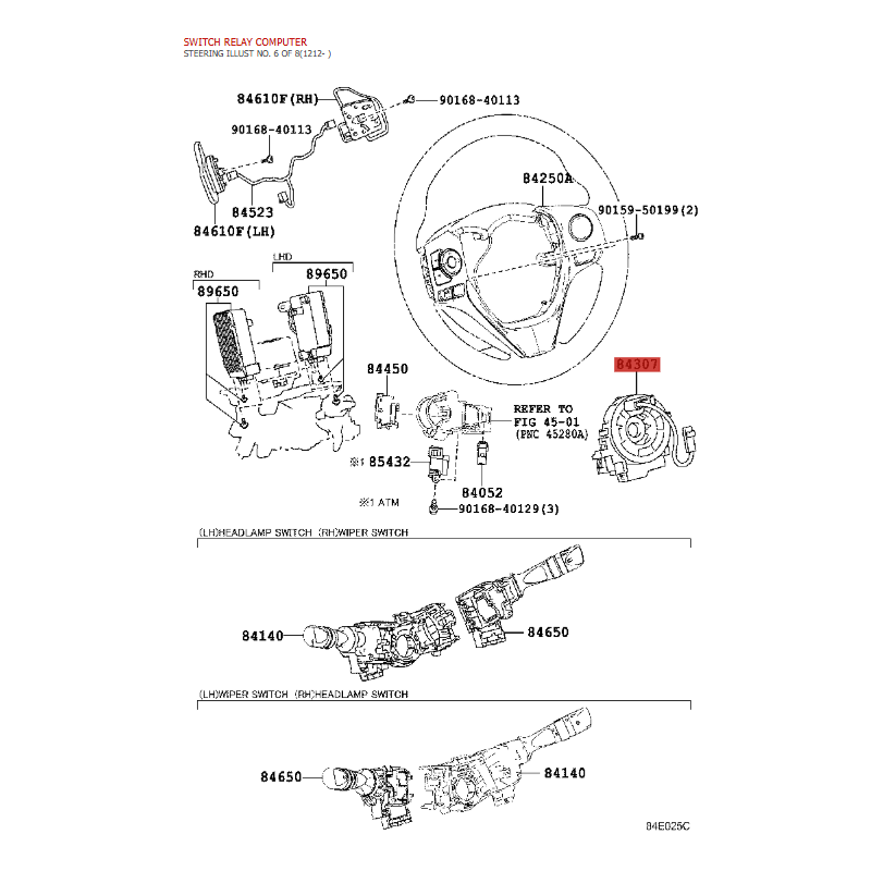 Steering wheel airbag spiral cable + steering angle sensor, For Toyota Rav4 (12/2012 to 2018 - Original Toyota Land Cruiser