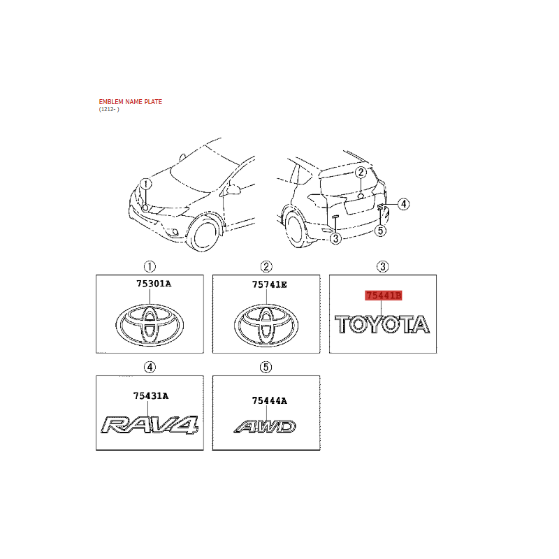 Emblema de puerta posterior (Toyota) para Toyota RAV4 (12/2012 al 10/2015) - Original Toyota Land Cruiser
