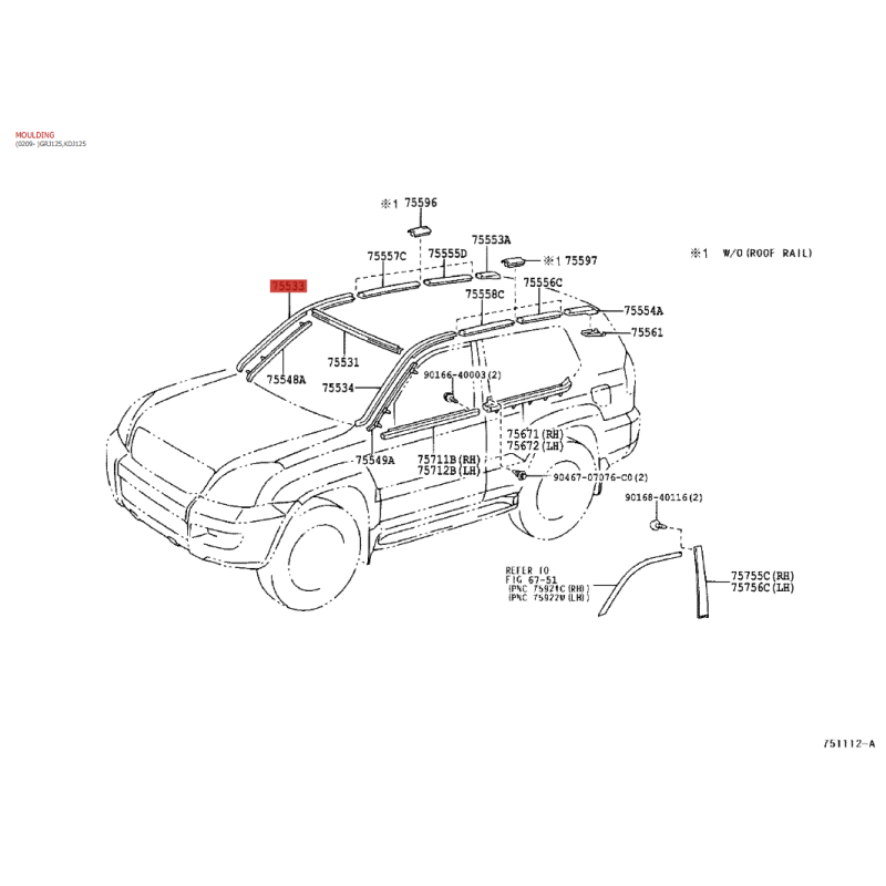 Modanatura esterna destra Per Toyota Land Cruiser J12 (3 porte) - Originale Toyota Land Cruiser