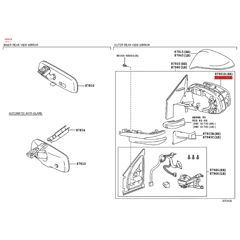 Linker Rückspiegel oder Spiegelglas für Toyota Rav-4 (von 2013 bis 2018) - Original Toyota Land Cruiser