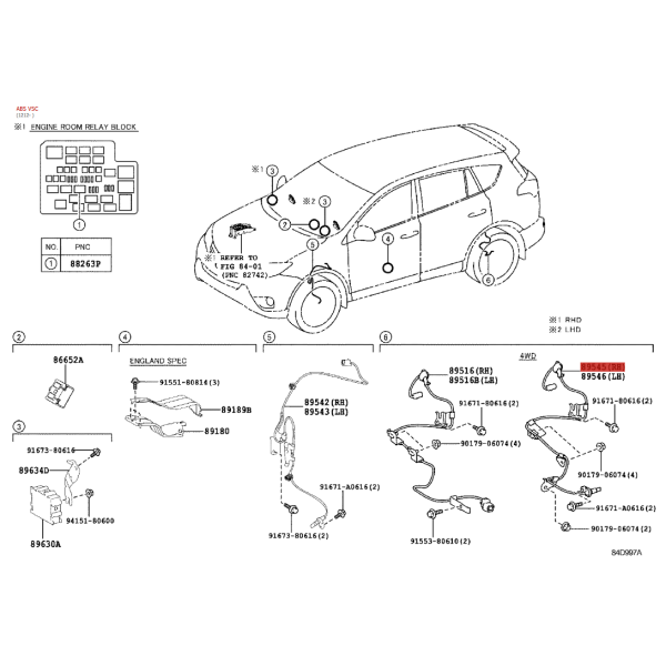 Cableado ABS trasero derecho para Toyota RAV4...
