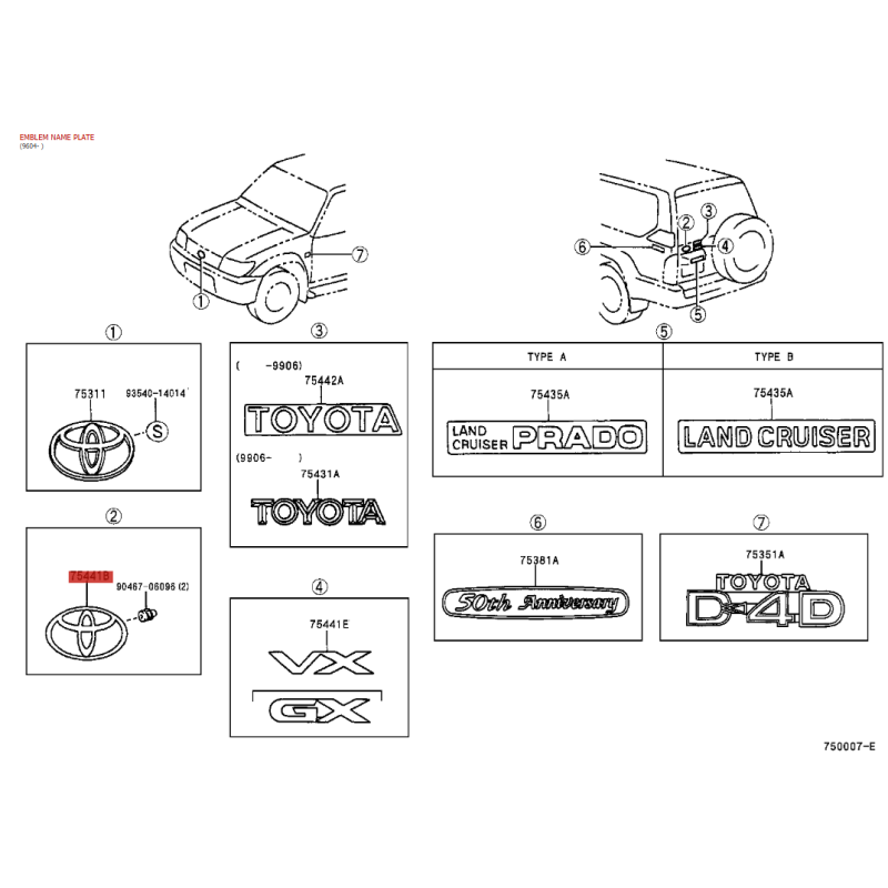 Rear tailgate emblem for Toyota Land Cruiser J9 "LOGO" - Original Toyota Land Cruiser