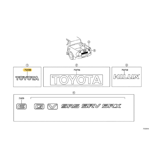 Emblem TOYOTA, Heckklappe, für Toyota Hilux...
