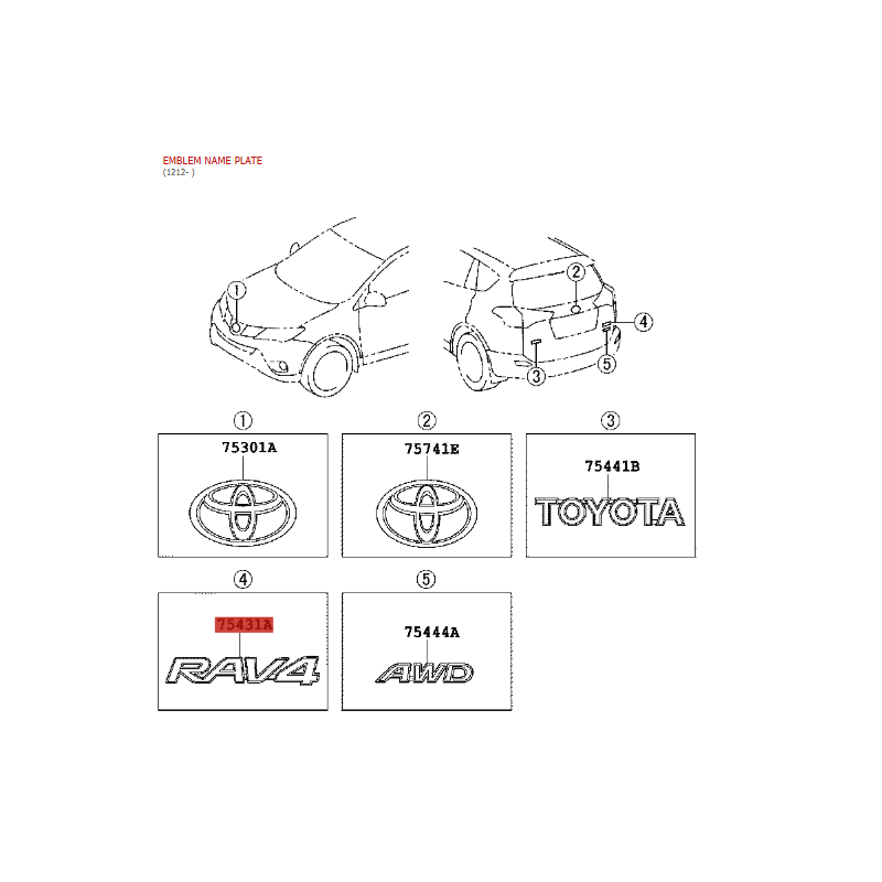 Emblema RAV4 porta traseira, Para Toyota Rav4 (de 10/2015 a 10/2018) - Original Toyota Land Cruiser