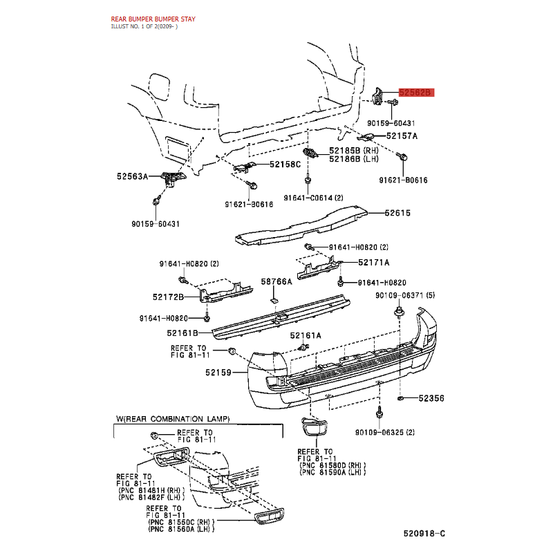 Retentor para-choque traseiro superior direito Toyota Land Cruiser J12 - Original Toyota Land Cruiser