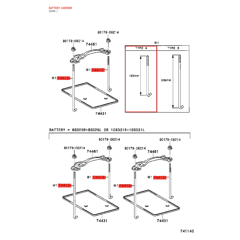 Rod, battery support (183mm), for Toyota Land Cruiser J12 /15 - Original Toyota Land Cruiser