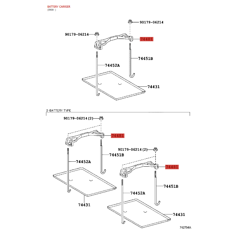 Suporte ou barra superior da bateria, para Toyota Land Cruiser J12 /15/ FJ Cruiser - Original Toyota Land Cruiser